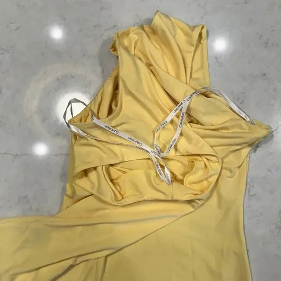 Calvin Klein Butter Yellow Sleeveless Pleated Blouse Women's 14 Quiet Luxury Top - Picture 16 of 16